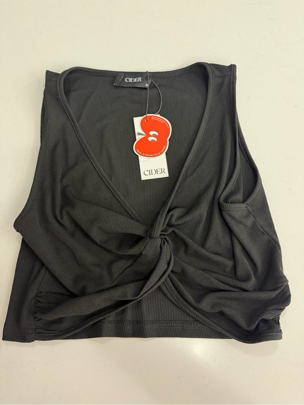 Cider Black Ribbed Twist-Front Tank
